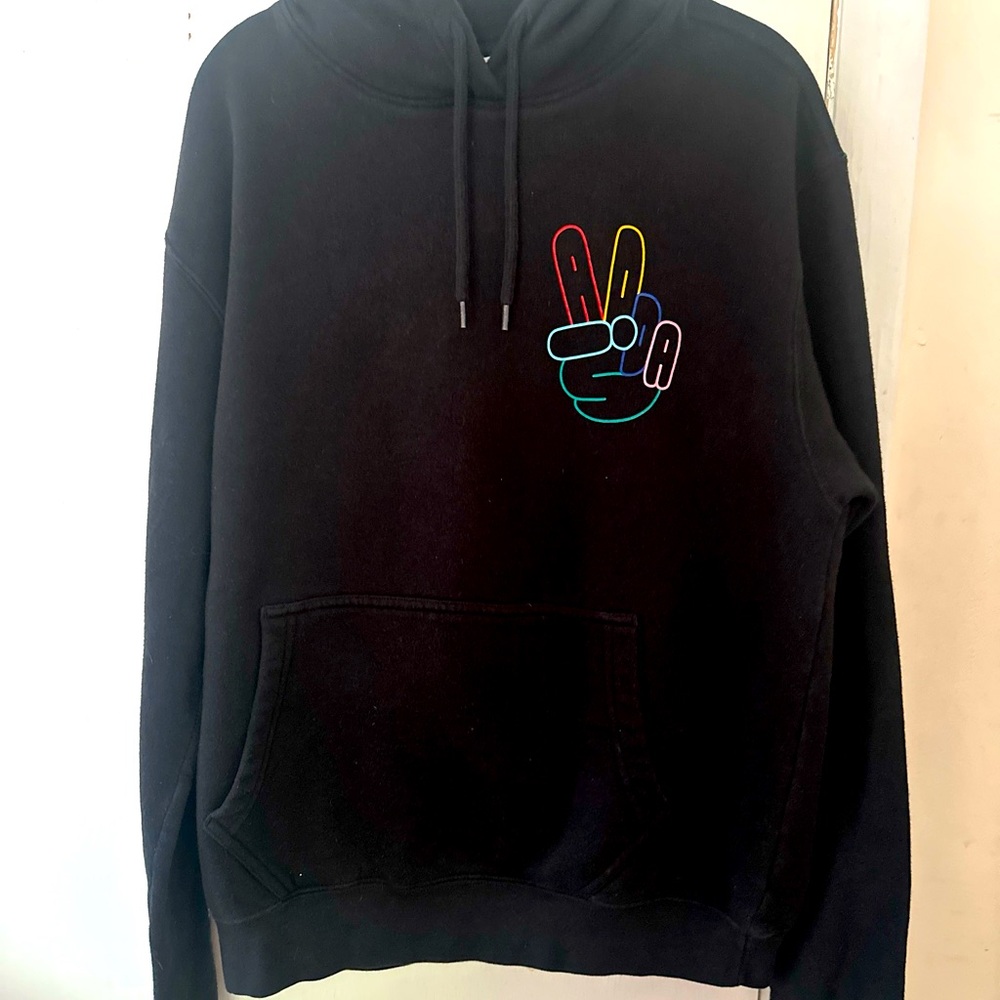 Adidas OG Peace Sign Pullover Black Hoodie Sweatshirt Size Medium